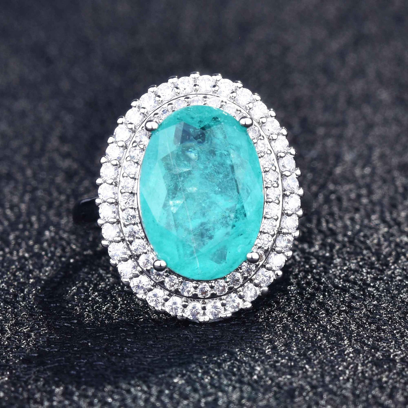 Olivenorma Various Paraiba Tourmaline Simulated Diamond Adjustable Ring