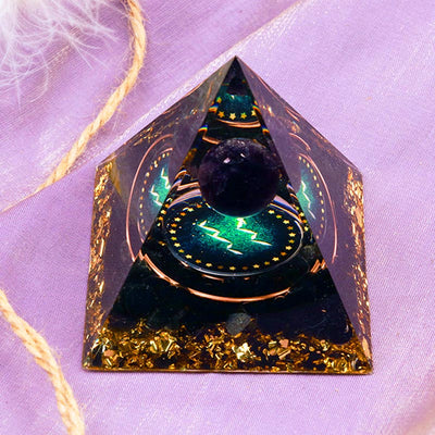 Olivenorma Amethyst Sphere With Obsidian Zodiac Aquarius Orgone Pyramid