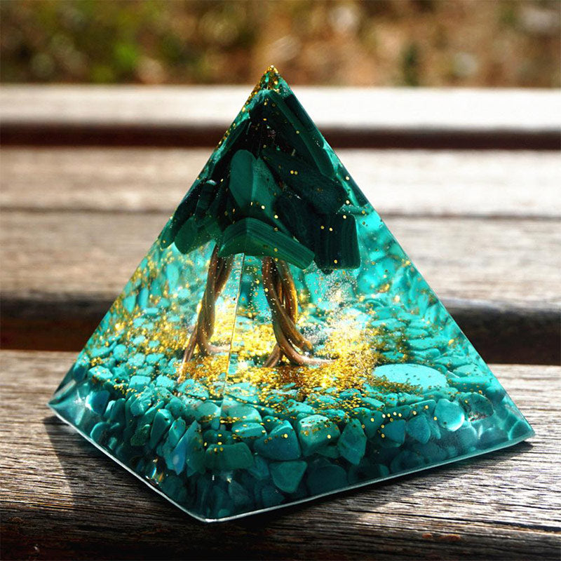 Olivenorma Malachite with Turquoise Tree Of Life Orgone Pyramid