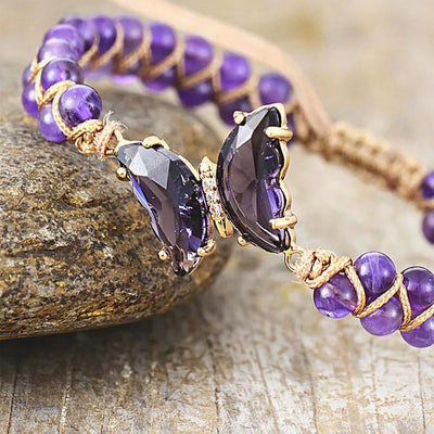 Olivenorma Healing Crystal Butterfly Adjustable Braided Rope Bracelet