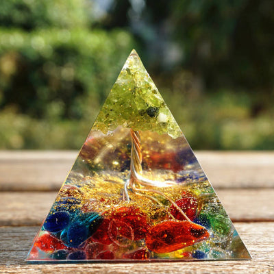 Olivenorma Fluorite Peridot Tree Of Life Orgone Pyramid