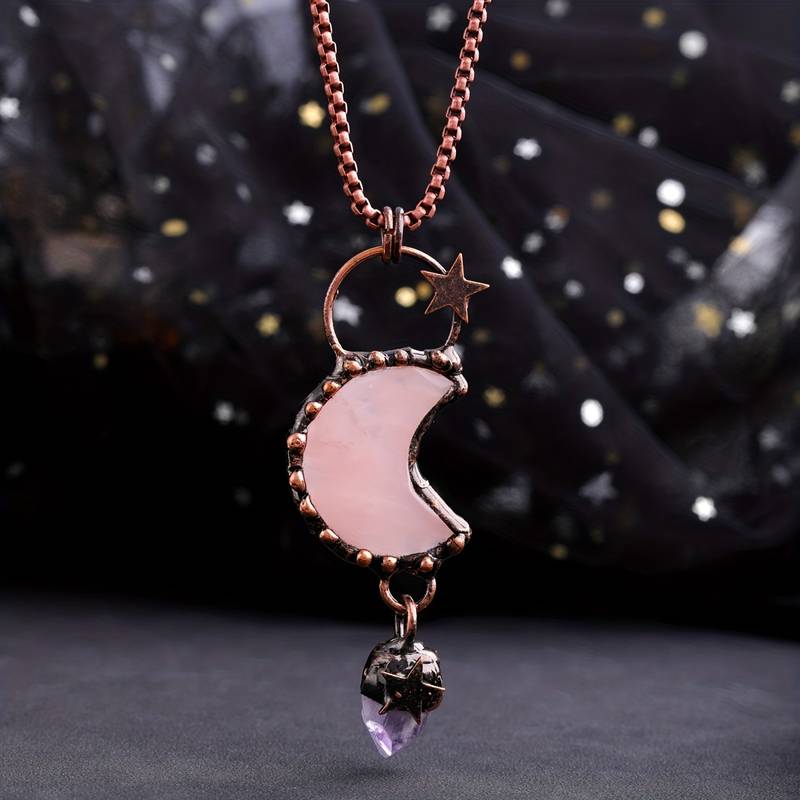 Olivenorma Crystal Moon Star Gemstone Pendant Necklace