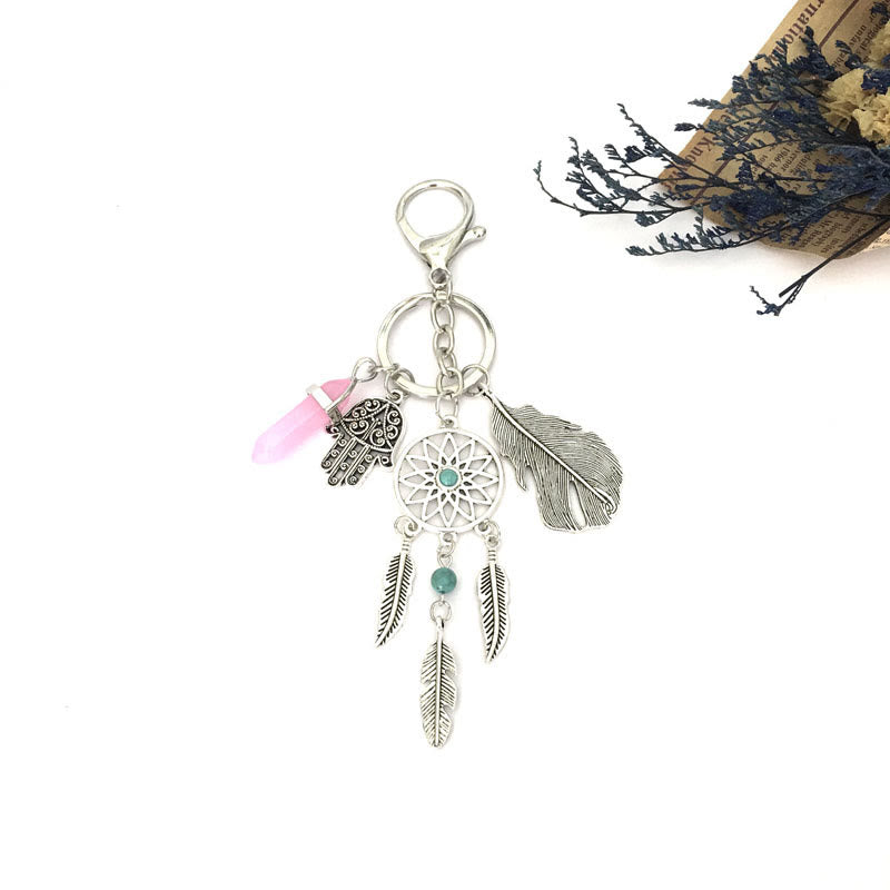 Olivenorma Natural Gemstone Dreamcatcher Pendants Hamsa Keychain