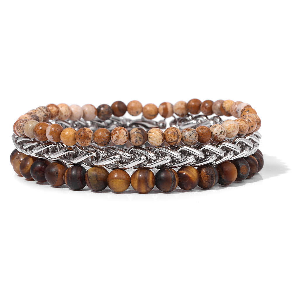 Olivenorma "Peace And Calm" Picture Jasper Bracelet Set