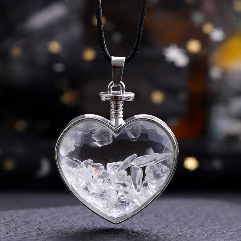 Olivenorma Natural Colorful Gravel Heart Glass Pendant Necklace