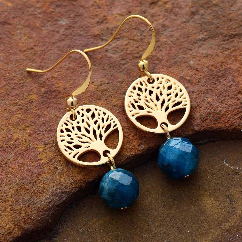 Olivenorma Blue Apatite Tree Of Life Titanium Steel Earrings