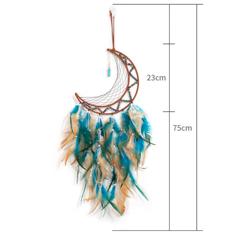 Olivenorma Turquoise Pendant Hematite Beaded Moon Feather Dream Catcher