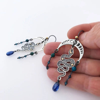 Olivenorma Moon Star Snake Earrings Sapphire Drop Witch Earrings