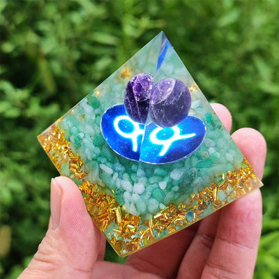 Olivenorma Amethyst with Green Aventurine Taurus Zodiac Orgone Pyramid