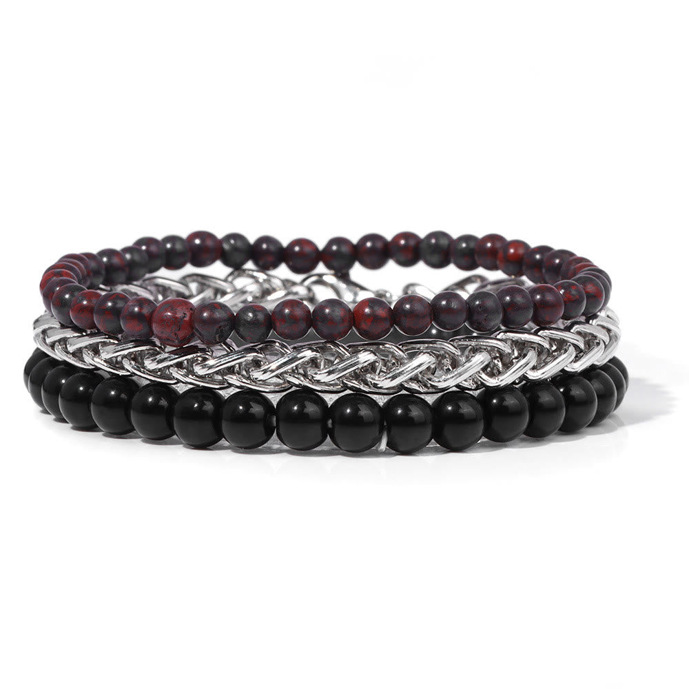 Olivenorma "Peace And Calm" Retro Rose Stone Bracelet Set