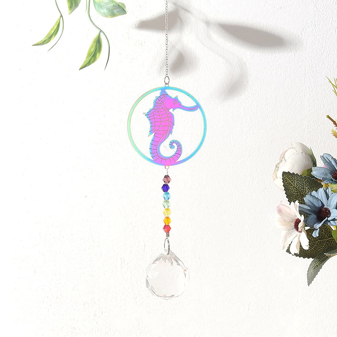 Olivenorma Clear Crystal Hanging Chakra Beads Wind Chime Suncatcher