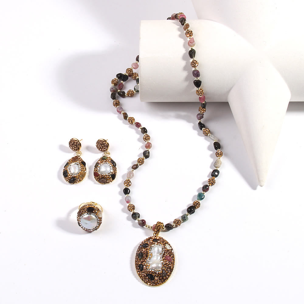 Olivenorma Morganite Tourmaline Freshwater Pearl Jewelry Set