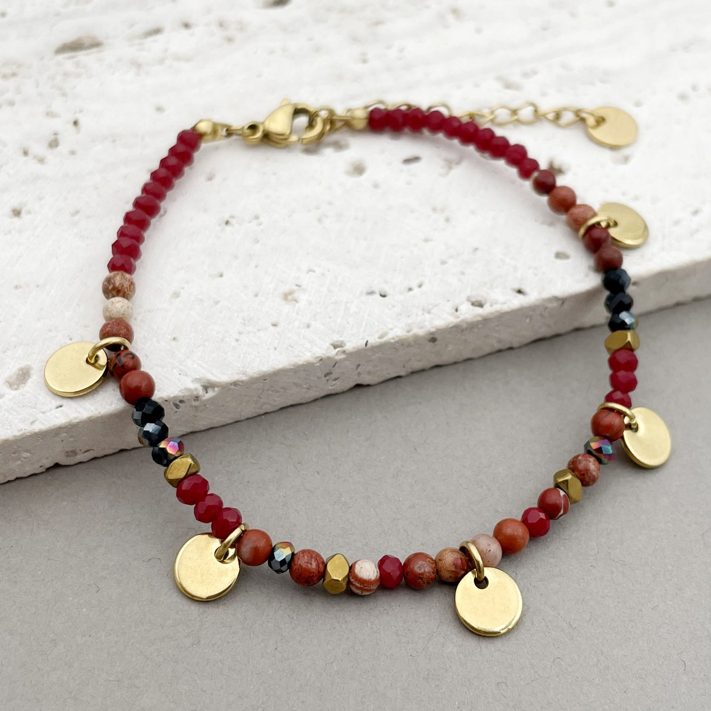 Olivenorma Natural Stone Beaded Titanium Disc Charm Bracelet