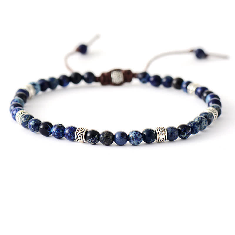 Olivenorma Natural Stone Antique Metal Roller Beads Braided Bracelet