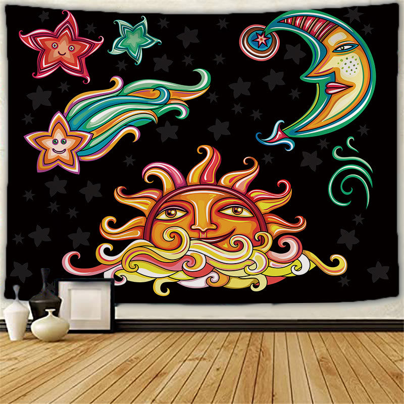 Olivenorma Sun Moon Tattoo Cat Meditation Wall Hanging Tapestry