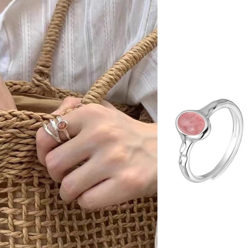 Olivenorma Oval Strawberry Quartz Adjustable Ring