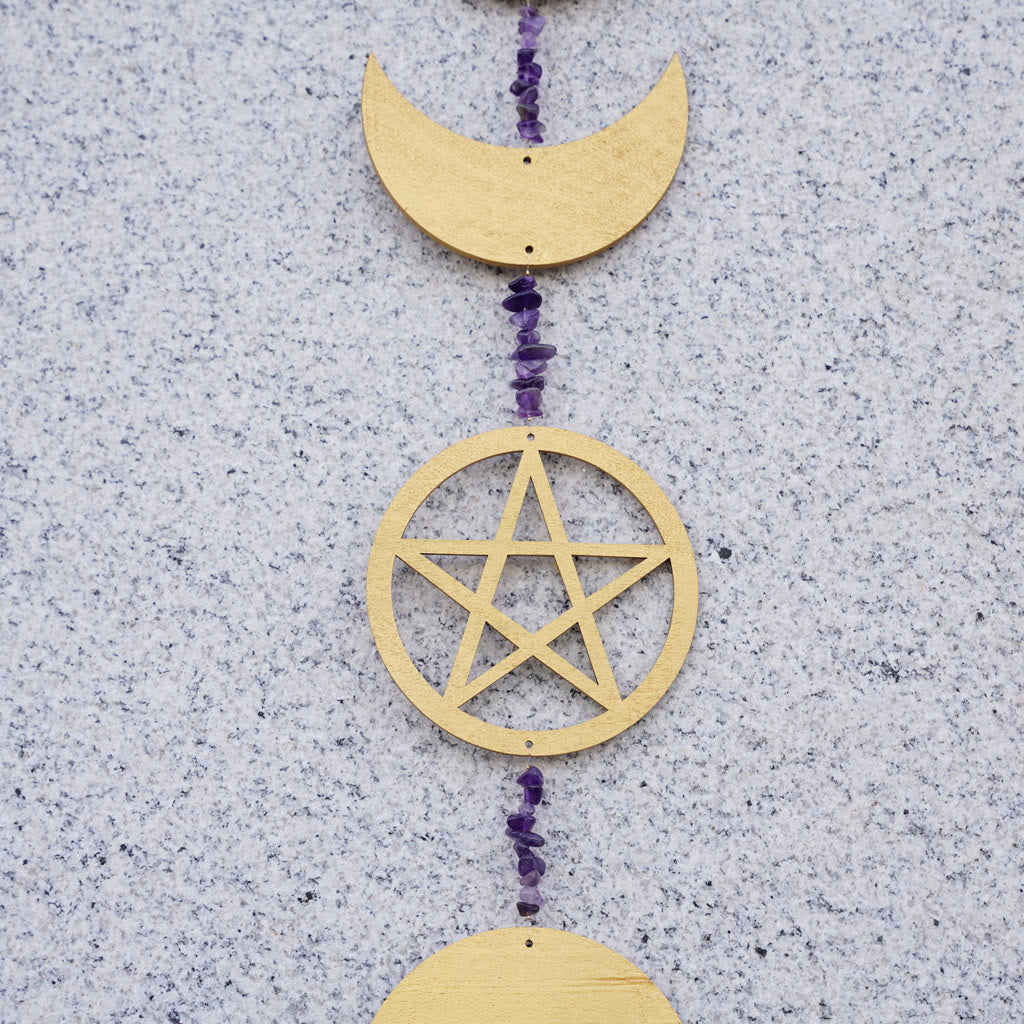 Olivenorma Amethyst Gravel Pentagram Moon Phase Wall Decor