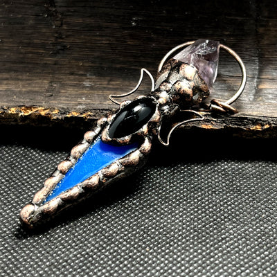 Olivenorma Copper Arrow Double Moon Crystal Pendant Gemstone Necklace