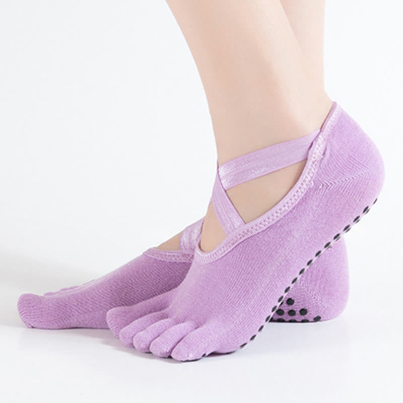 Olivenorma Women Non-Slip Five Toe Yoga Socks with Grid