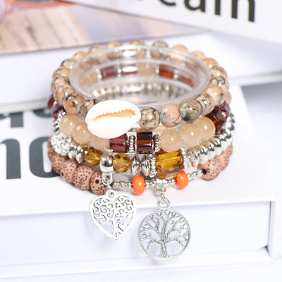 Olivenorma Tree Of Life Heart Pendant Beaded Bracelet Set