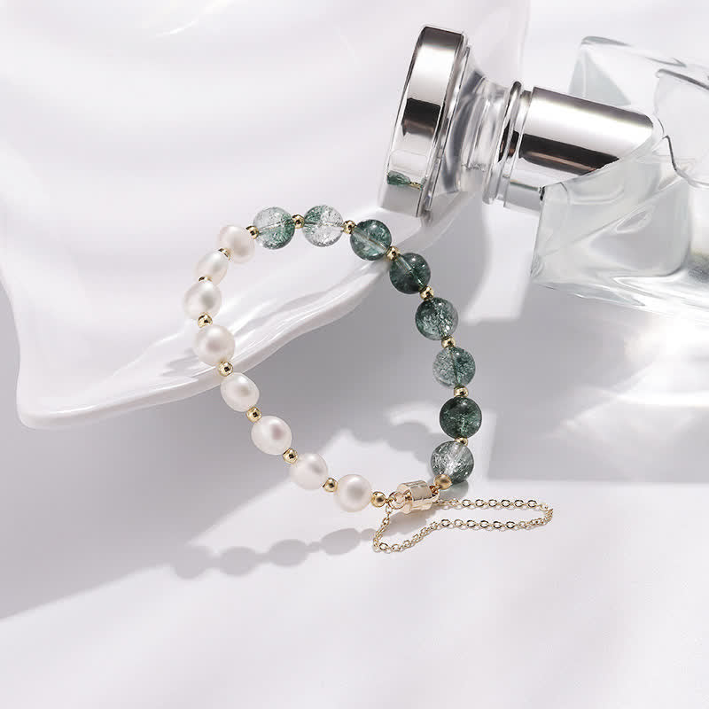 Olivenorma Green Phantom Quartz Freshwater Pearl Beaded Bracelet