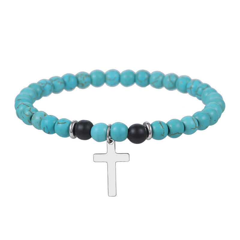 Olivenorma Mens Bohemian Natural Stone Beaded Cross Bracelet