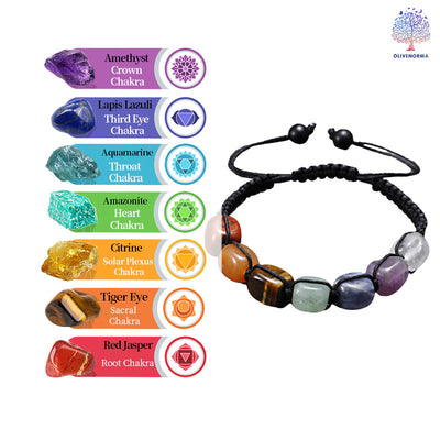 Olivenorma 7 Chakra Crystal Gemstone Bead Braided Wrap Men Bracelet