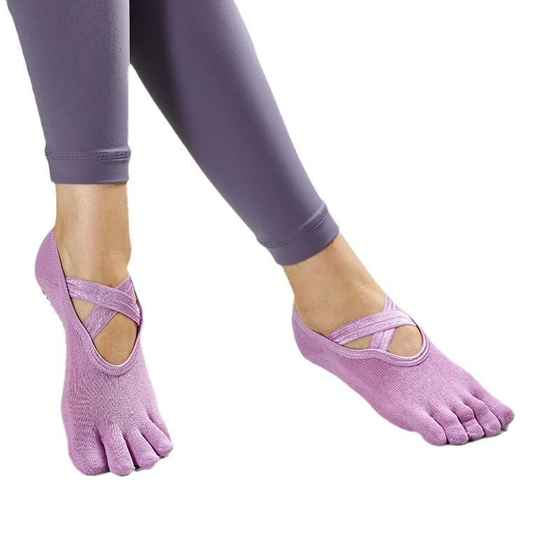 Olivenorma Women Non-Slip Five Toe Yoga Socks with Grid