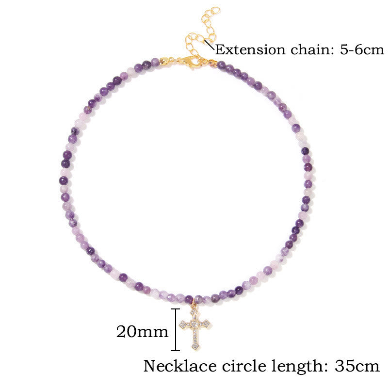 Olivenorma 4mm Natural Stone Cross Pendant Bead Necklace