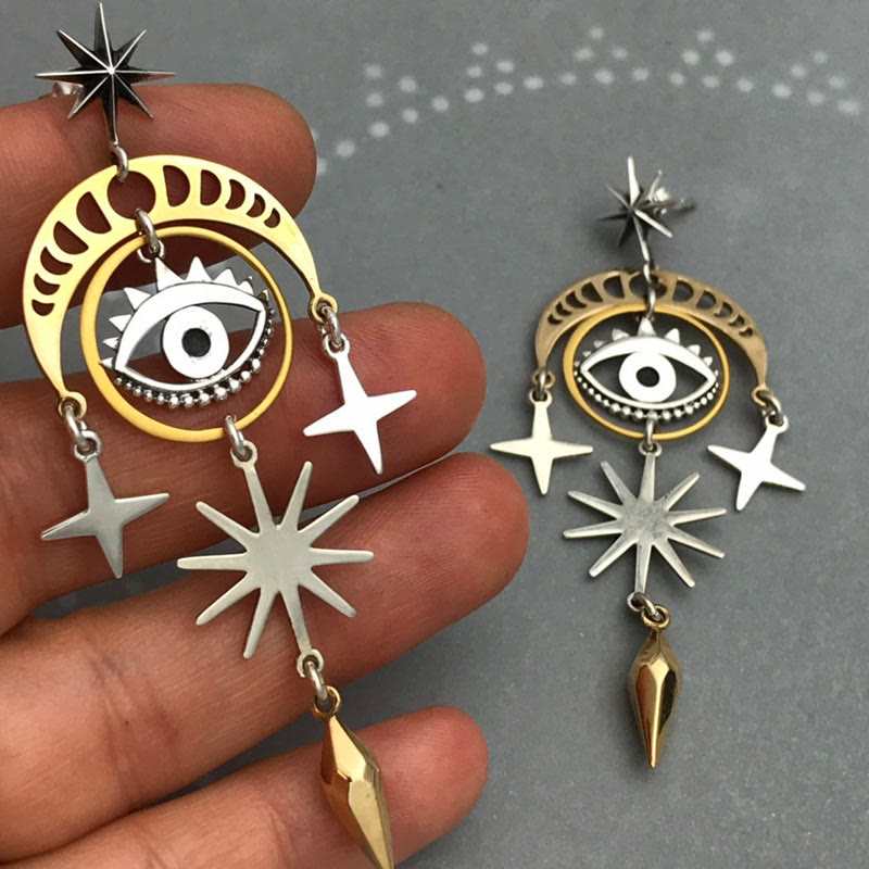 Olivenorma Evil Eye Star Moon Witch Earrings