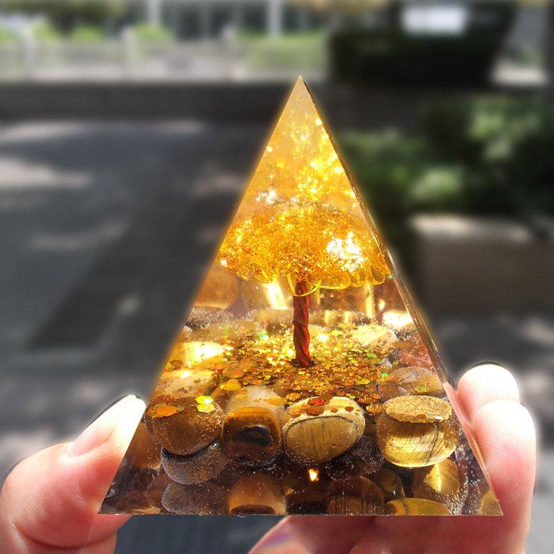 Olivenorma Golden Harmony Tiger Eye & Citrine Tree of Life Orgone Pyramid - image 2
