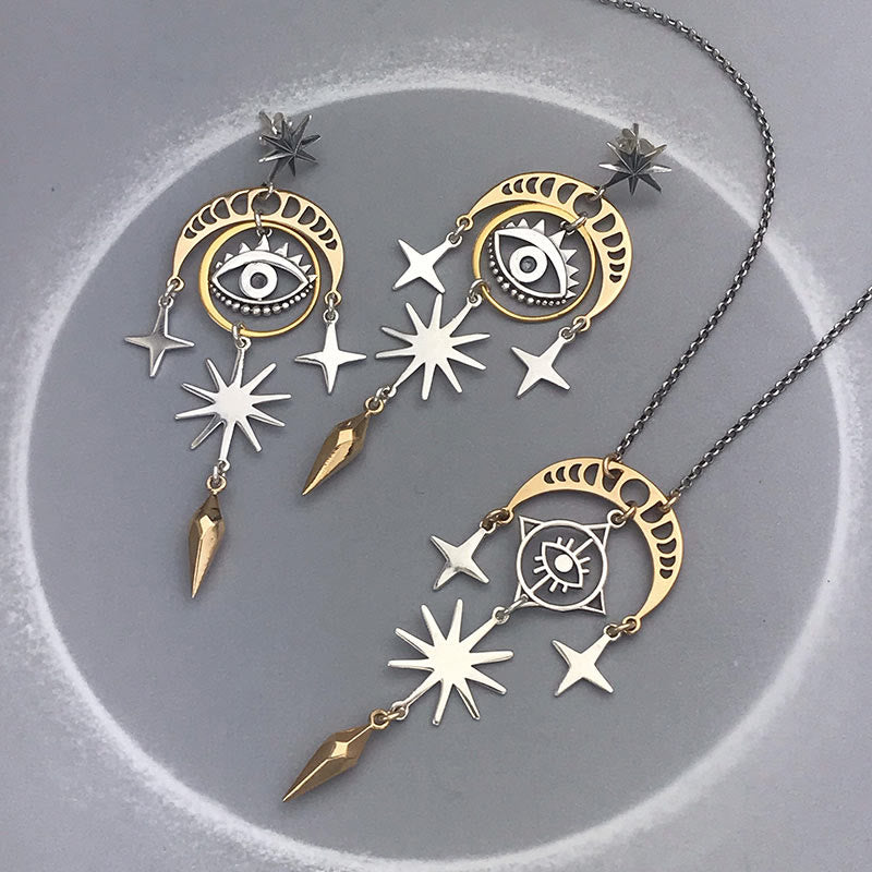 Olivenorma Evil Eye Star Moon Witch Earrings