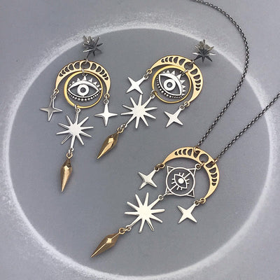 Olivenorma Evil Eye Star Moon Witch Earrings