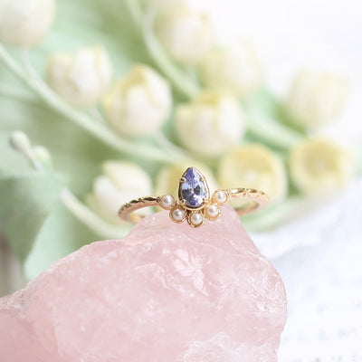 Olivenorma S925 Sapphire Pearl Teardrop Double Layer Ring