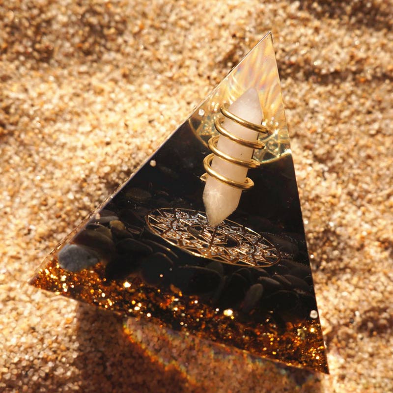 Olivenorma Clear Crystal Obsidian God of Light Orgone Pyramid