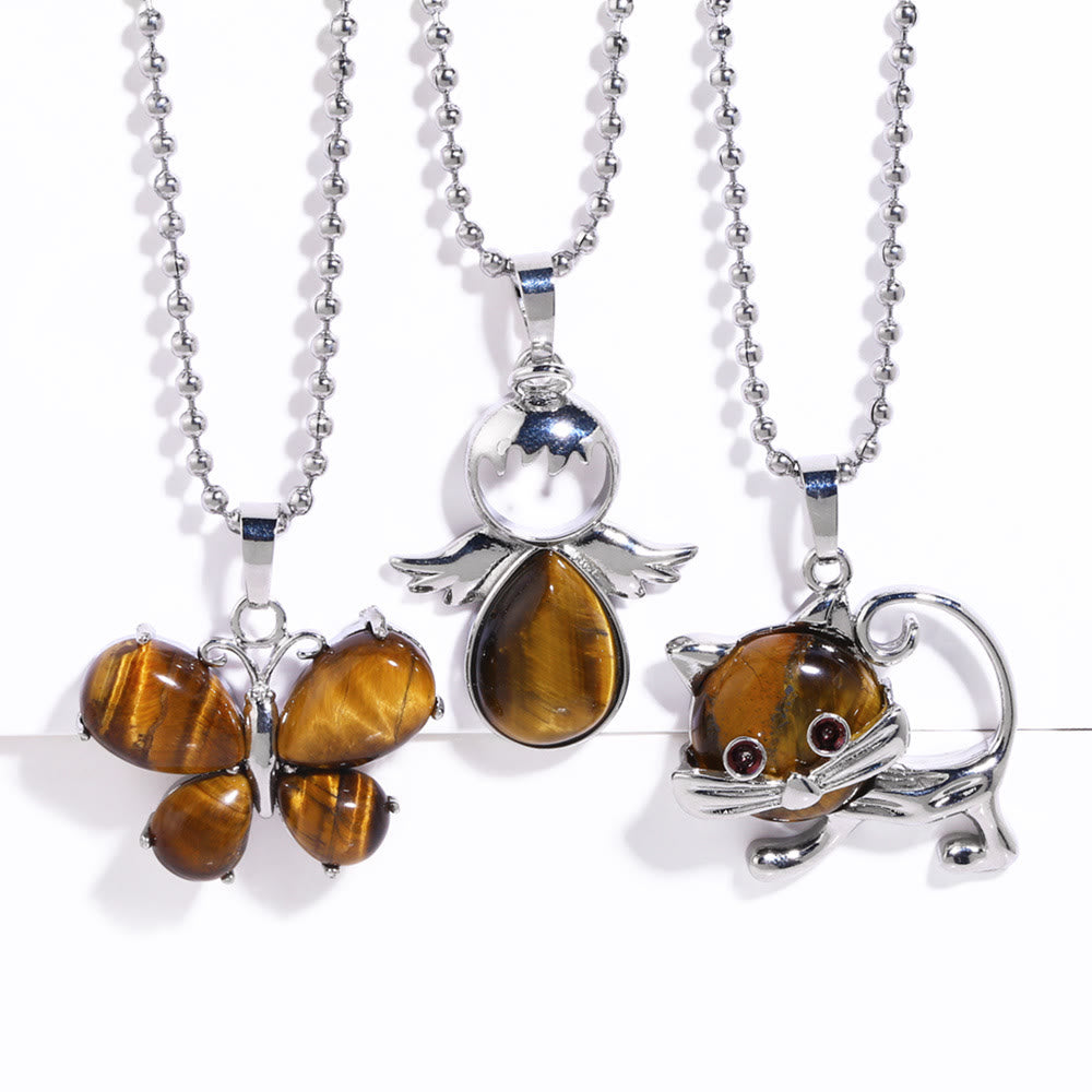 Olivenorma Tiger Eye Butterfly Kitten Angel Wings Pendant Necklace