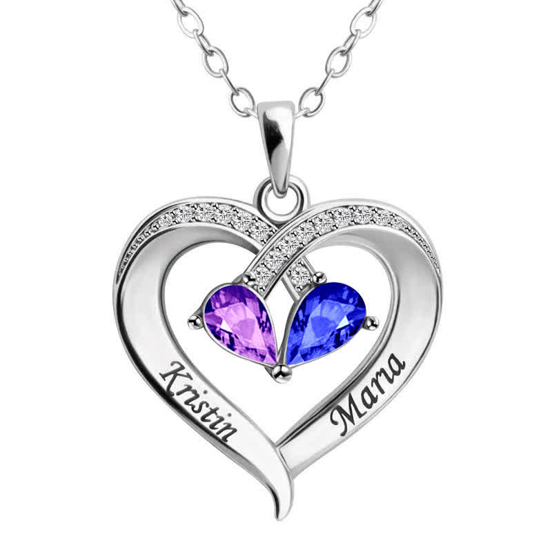 Olivenorma Personalized and Engraved Heart Love Birthstones Necklace