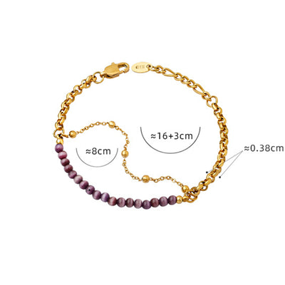 Olivenorma Purple Cat's Eye Stone Titanium Steel Double Layer Bracelet