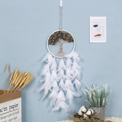 Olivenorma Crystal Tree of Life Pink Feather Dream Catcher