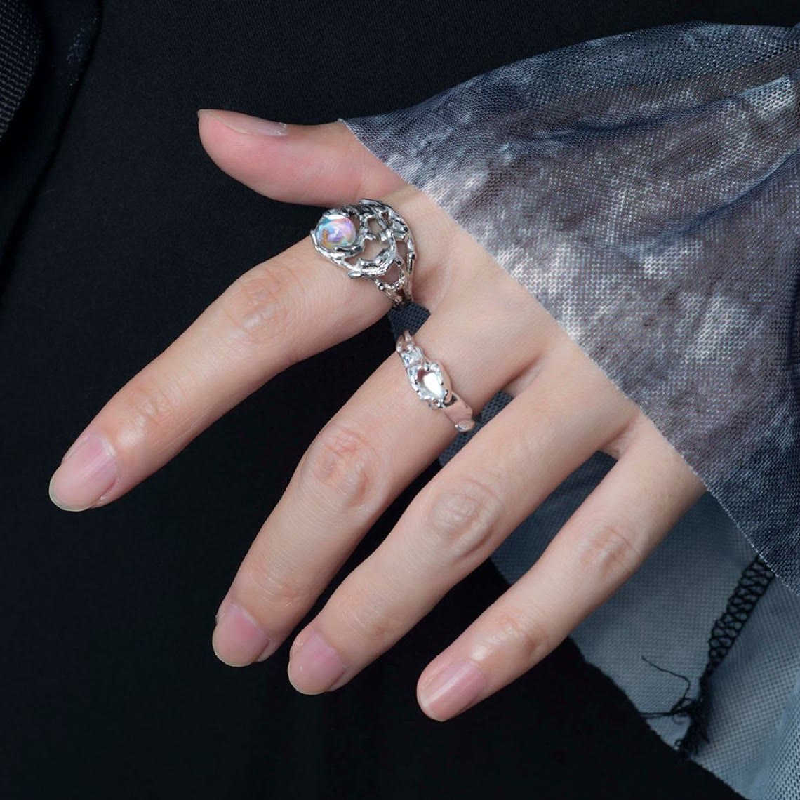 Olivenorma Irregular Branch Pattern Moonstone Ring