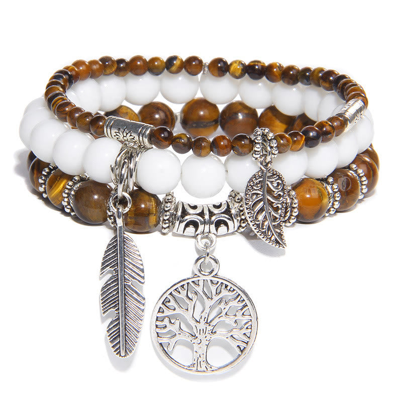 Olivenorma "Nature's Healing Moments" Tiger Eye Tree Of Life 3 Pieces Bracelet Set