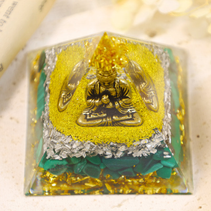 Olivenorma Malachite With Buddha Protection Orgone Pyramid