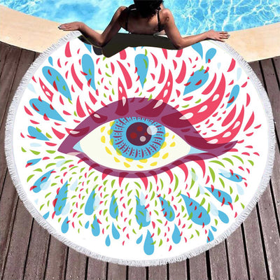 Olivenorma Evil Eye Hamsa Round Beach Towel Tapestry