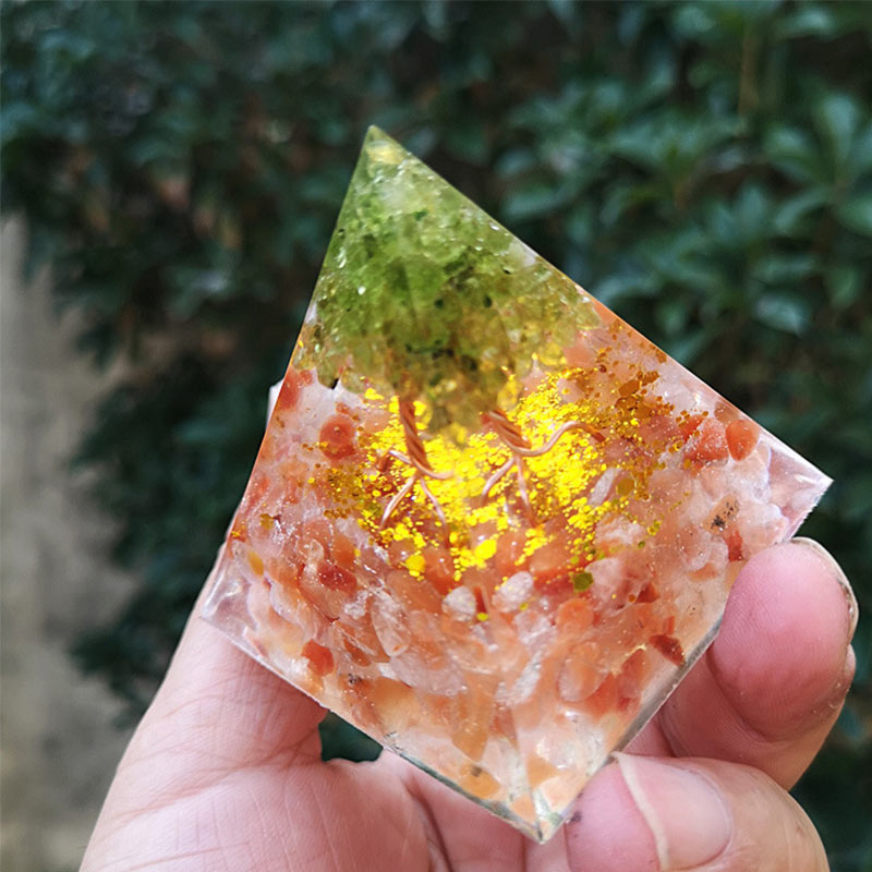 Olivenorma Sun Stone Peridot Tree Of Life Orgone Pyramid