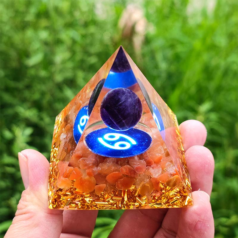 Olivenorma Amethyst with Carnelian Cancer Zodiac Orgone Pyramid