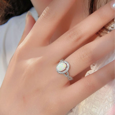 Olivenorma Oval Opal White Zircon Braided Design Ring