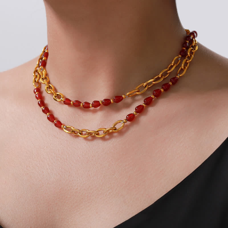 Olivenorma Natural Red Agate Necklace Titanium Steel Jewelry Set