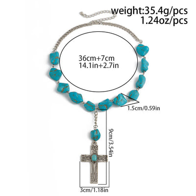 Olivenorma Natural Turquoise Exaggerated Cross Pendant Necklace Set