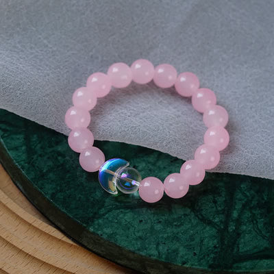 Olivenorma Clear Crystal Rose Quartz Sun Moon Beaded Bracelet