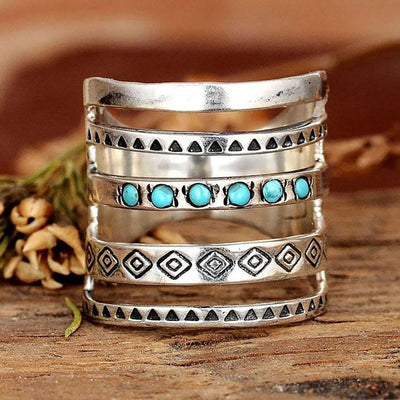 Olivenorma Sterling Silver Bohemian Openwork Carved Turquoise Ring